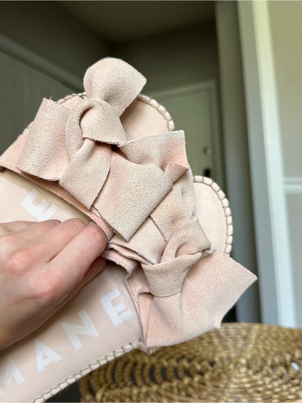 Manebi Blush Pink Suede Bow Espadrille Slide Sandals Women’s 38 US 7.5 - Picture 7 of 11